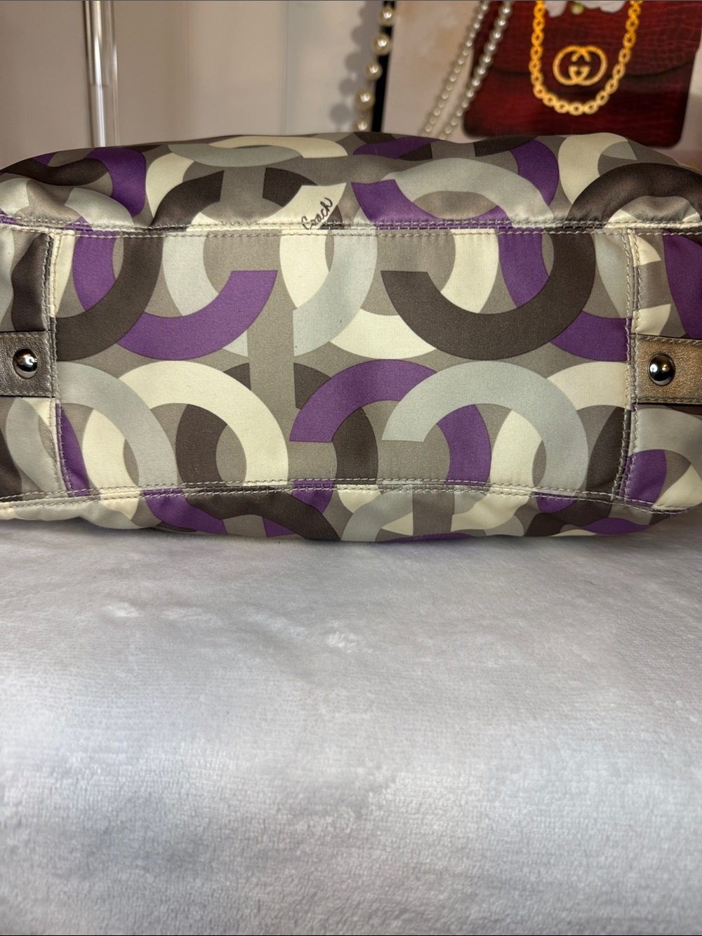 Coach Y2K Op Art Glam Purple Satin Metallic Shoulder Bag C1068-14420 - Picture 5 of 13